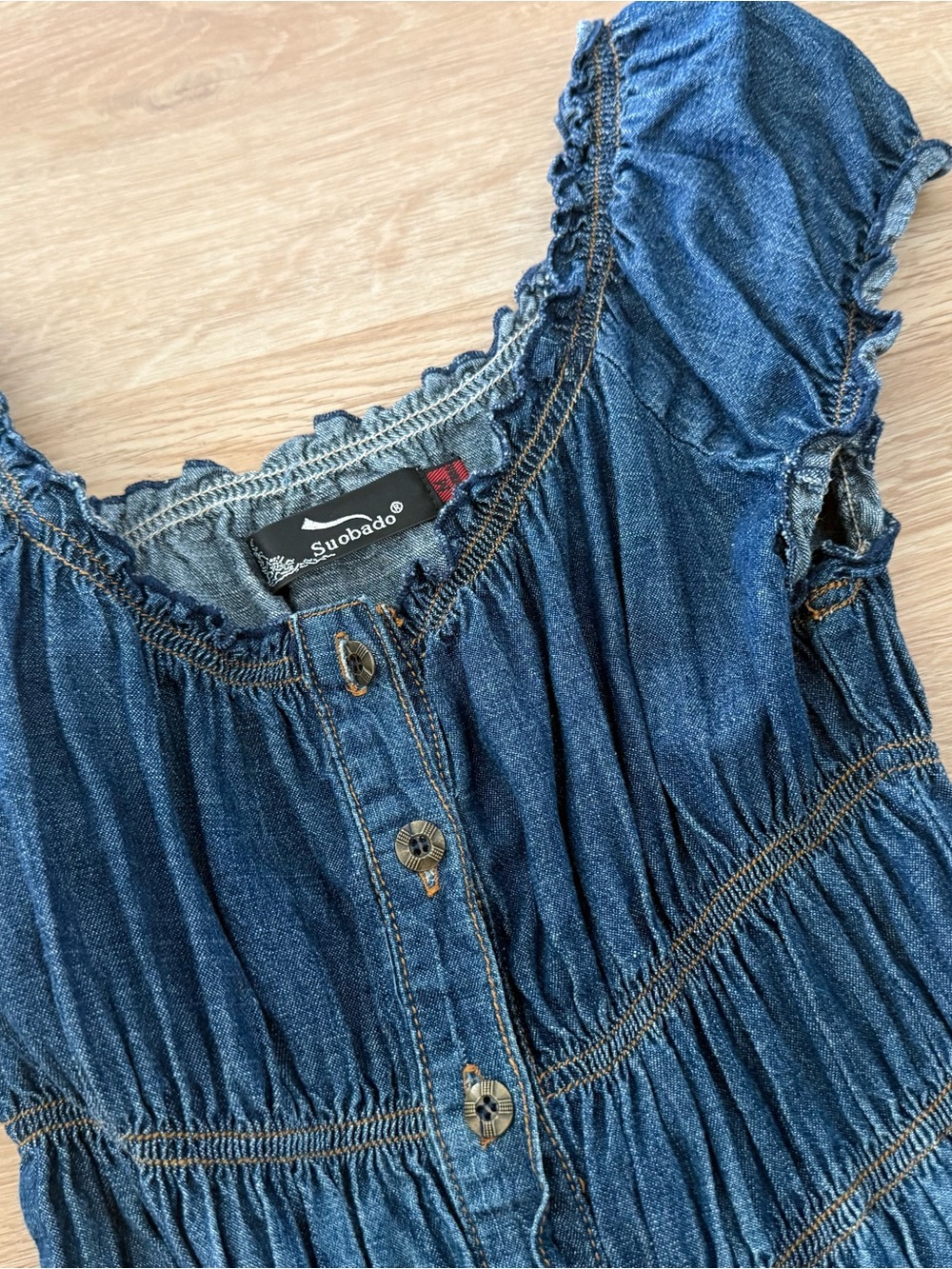 Denim Tiered Button-Front Midi Dress - Blue - Picture 7 of 9
